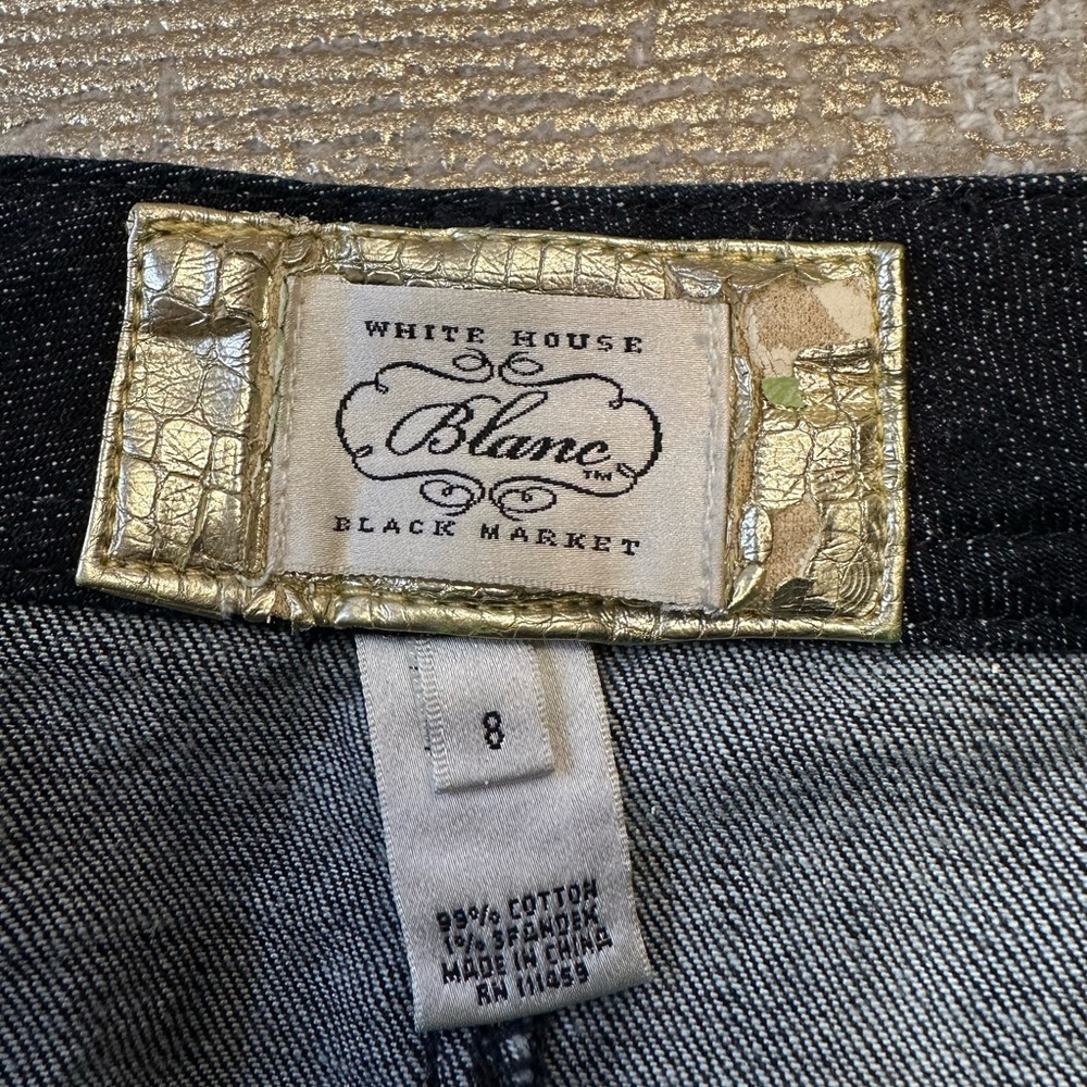 WHITE HOUSE BLACK MARKET BLANC Denim Jean Skirt | Diamond Embellishment | Size 8 - Picture 7 of 11